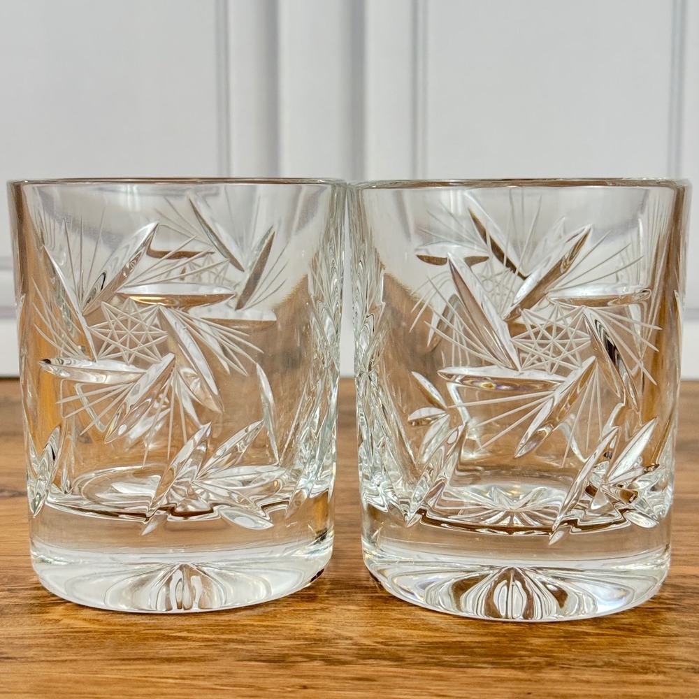 Vintage PAIR of Bohemia Crystal-Crystalex Pinwheel Old Fashioned Glasses EUC